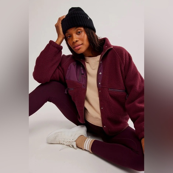 Free People Movement X Hatch Hit The Slopes Fleece Jacket Deep Maroon Large NWT - Picture 5 of 8